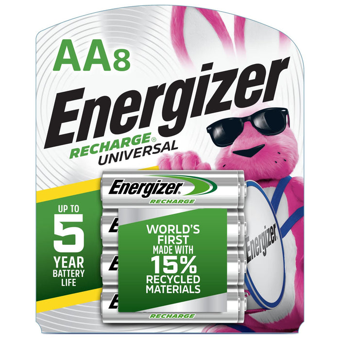 Energizer Rechargeable AA Batteries, 2,000 mAh NiMH, Pre-charged, Chargeable for 1,000 Cycles, 8 Count (Recharge Universal)