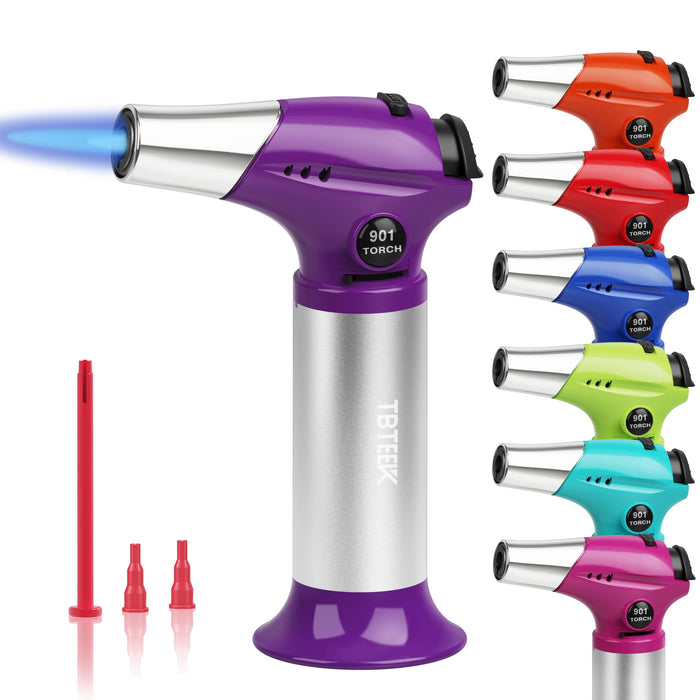 TBTEEK Butane Torch T901, Kitchen Torch Cooking Torch with Safety Lock & Adjustable Flame for Cooking, BBQ, Baking, Brulee, Creme, DIY Soldering(Butane Not Included), Purple