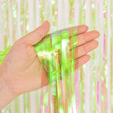 BRAVESHINE Party Decoration Iridescent Foil Fringe Backdrops - 2 Pack 3.2 x 6.5 ft Metallic Tinsel Photo Booth Pros Streamer Curtains for Birthdays Dinosaur Theme Christmas Parties - Clear Green