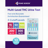 Prime Screen Multi Level Marijuana(THC) Urine Test Kit. Highly Sensitive THC 5 Level Drug Test Kit. Detects at 15 ng/mL, 50 ng/mL, 100 ng/mL, 200 ng/mL and 300 ng/mL[10 Pack]