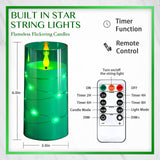 NURADA Flickering Flameless Candles: Built-in Star String Acrylic Battery LED Pillar Candles Candles with Remote and Timer for Home Party Weddings Christmas Halloween Decor -Green 2 Pack