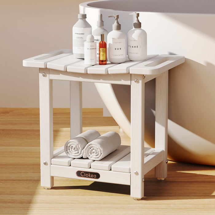 Ciokea Shower Bench for Inside Shower, Waterproof Plastic Shower Stool for Shaving Legs with Storage Shelf, HDPE Shower Bath Tub Benches for Bathroom, Indoor or Outdoor Use