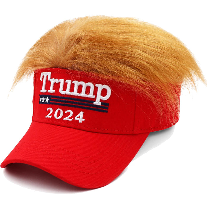 Trump Merchandise Trump Hat with Hair MAGA Hat Trump 2024 Make America Great Again Hat USA Donald Trump 2024 Hat Trump Red