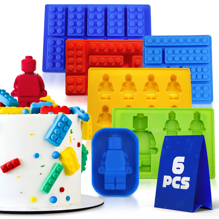 6 Pcs Robot and Bricks Silicone Molds for Chocolate and Candy