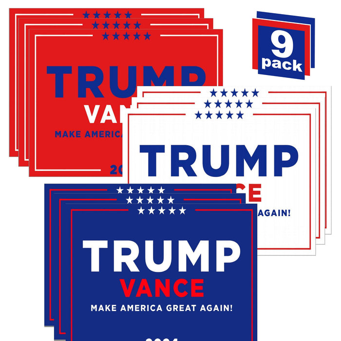 Trump sign, Trump Vance Sign, 9-pack 18" x 12" Double-Sided Trump Vance 2024 Sign, Support Trump Vance 2024 Campaign, Trump Vance Rally signs 2024, MAGA, Make America Great Again