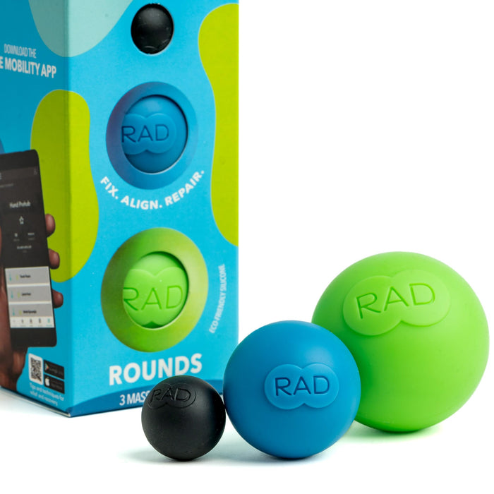 RAD Rounds/Set of 3 Massage Balls/Latex Free Silicone/for Jaw, Hands and Plantar Fasciitis Myofascial Release, Mobility and Recovery