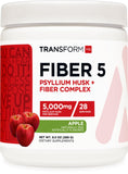 TransformHQ Fiber 5 Psyllium Husk and Fiber Complex Powder (Apple Flavor) (28 Servings) - 5,000mg Psyllium Husk per Serving - Digestive Health, Natural Fiber Supplement, Soluble Plant Fiber Blend
