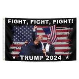 Fight Fight Fight Trump Flag Trump 2024 Fight Flag 3X5 Feet Indoor and Outdoor Flag with Brass Grommets Pennsylvania Rally Shooting Ears Survivors Trump Flag