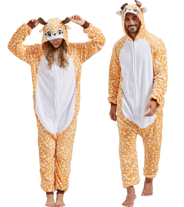 QUCH Adult Onesie Costume-Unisex Animal Onesies for Adults Halloween Costume, Halloween Onesie Adult Onesie Pajamas for Women Deer S