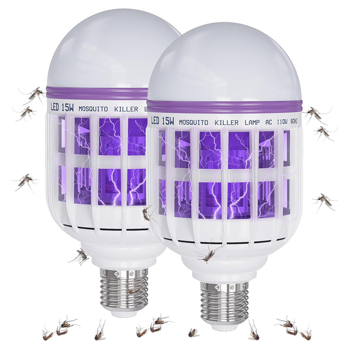 2 Pack Bug Zapper Light Bulbs, Mosquito Light Bulb Zapper 2 in 1 Mosquito Zapper Bulb UV LED Bug Light Bulbs for Patio and Indoor