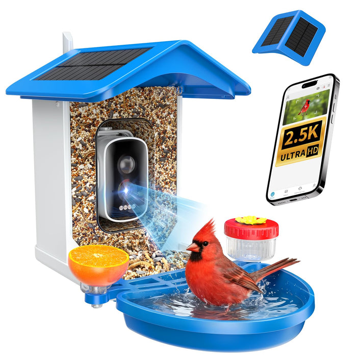 isYoung Smart Bird Feeder with Camera 2.5K QHD, AI Identify 16000+ Birds, Auto-Capture & Motion Detection, IP65 Waterproof, 5W Solar Panel, 140° Field of View, Bird Watching Gift