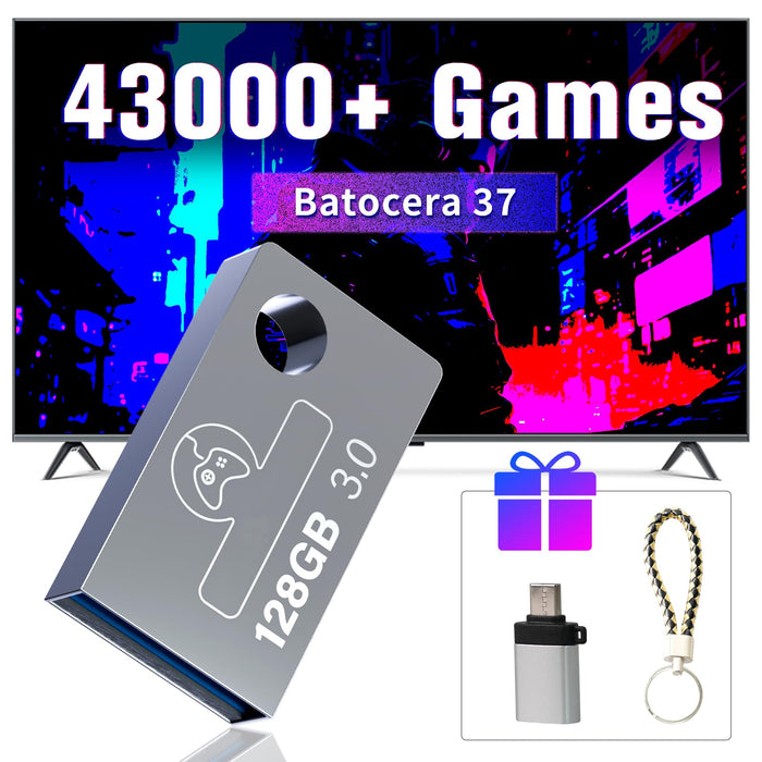 Retro Game Console USB Drive 128G, Retro Drive with 43254 Video Games, 74 Emulator Console, Hyper Base Mini Plug and Play for Steam Deck/Win 600/PC, Batocera 37 Game System Support Win 8.1/10/11