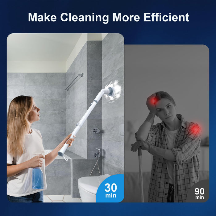 LABIGO Electric Spin Scrubber LA4 Pro, Dual Speed Bathroom Scrubber with Display & 6 Replacement Cleaning Heads, Cordless Power Scrubber with Adjustable & Detachable Handle for Bathroom Floor Tile