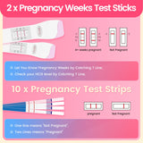 Pregnancy Test Weeks Indicator - Combo Pack 12 Tests, 2X Pregnancy Weeks Test Sticks 25 MIU/ml, 10x Pregnancy Test Strips 10 MIU/ml, Ultra Early 2 Ways Check - Tells You How Many Weeks (12 Tests)