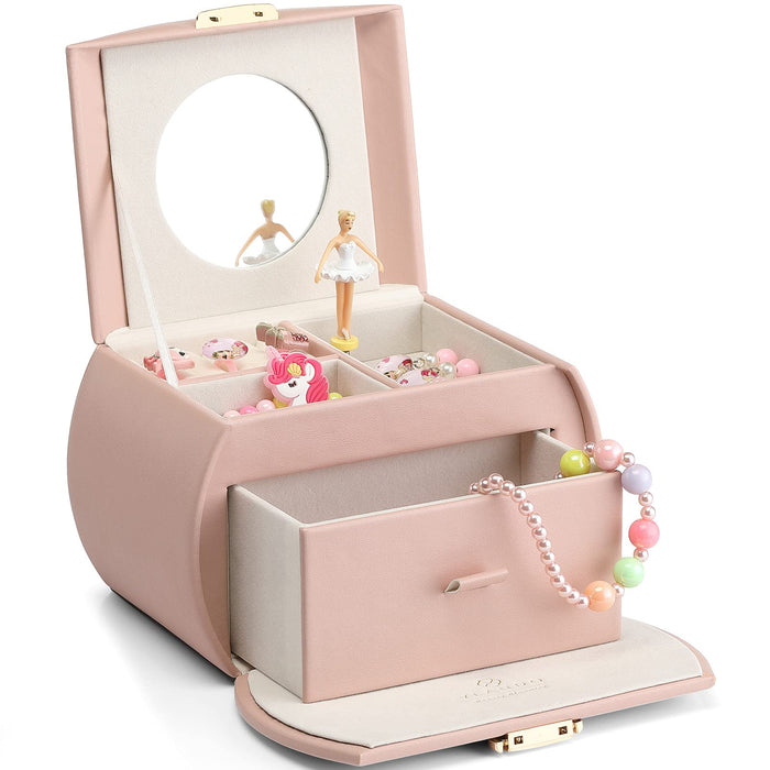 VLANDO 2 Layer Girls Musical Jewelry Box with Ballerina and Large Drawers