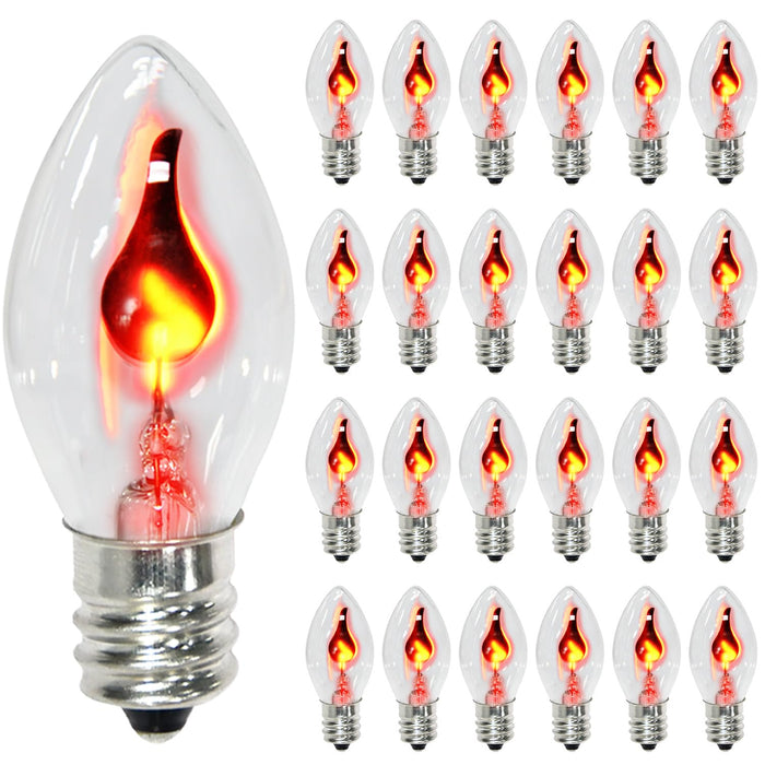 SOTOPOO 25 Pack Flickering Flame Light Bulbs C7 Repalcement Bulbs / E12 Flickering Flame Bulb - Clear Glass Flame Shaped, for Christmas Halloween C7 String Light Bulbs Replacement, Lighting Facts