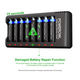 POWEROWL Goldtop Rechargeable AA Batteries PRO w/ 8 Bay Charger, High Capacity 2800mAh, Premium NiMH Double A Battery -8 Count