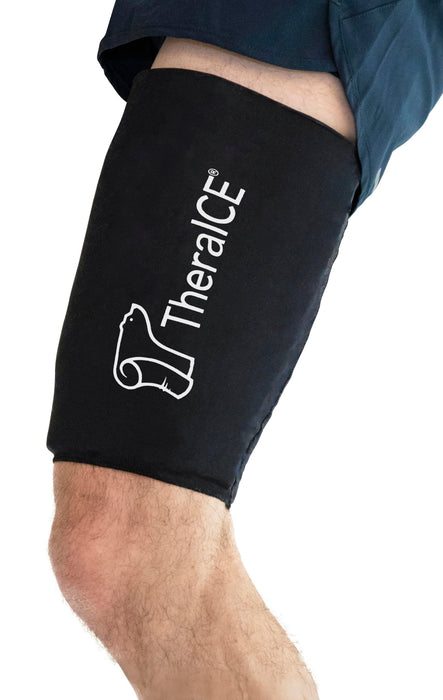 TheraICE Hamstring Ice Pack Compression Sleeve for Injuries, Reusable Gel Cold Packs Brace for Quad Strain, Pulled Hamstring - Flexible Cold Wrap Pain Relief Recovery (XXL)