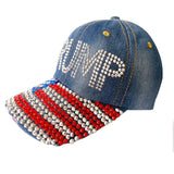 Gamusi Trump 2024 Baseball Cap Denim Distressed Bling Rhinestone Hat USA Flag Cap Adjustable Unisex (Trump Flag)