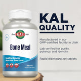 KAL Bone Meal Tablets, Calcium Supplement w/Magnesium, Vitamin D3 and K, Bone Health, Muscle and Nerve Function Support, Rapid Disintegration, Gluten Free, Non-GMO, 60-Day Guarantee, 125 Serv, 250ct