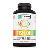 Zhou Nutrition Fish Oil, Max Strength Omega 3 Fish Oil, 1250 mg with EPA and DHA, Purified, Sustainably Sourced Fish Oil, Heart, Joint and Brain Health, Burpless Softgels, 120 Servings