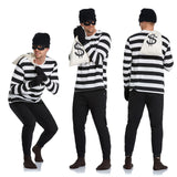 URATOT Halloween Robber Costume Set, Include Striped Long Sleeve T-Shirt Knit Cap Gloves Canvas Bags and Eye Mask