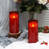 NURADA Flameless Candles with Remote Timer: 3D Wick Battery Operated Led Pillar Candle Fake Candle Set for Wedding Birthday Halloween Christmas Decorations - Red 2 Pack