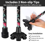 Walking Cane ATMTV Cane for Woman | Mobility & Daily Living Aids | 5-Level Height Adjustable Walking Stick | Comfortable Plastic T-Handle Portable Folding Cane with Replace Tip Black Print