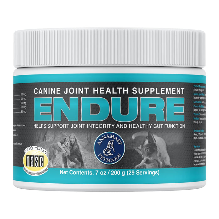 Annamaet Endure – Hip & Joint Powder Supplement for Dogs – with Glucosamine, Chondroitin and Green Lipped Mussel for Joint Support and Psyllium for Gut Health - 200 g