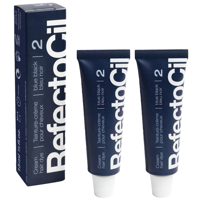 RefectoCil Cream Hair Dye 2-Pack – Professional Hair Tint for Long-Lasting Color – Blue Black (#2)