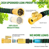 100 ft Expandable Garden Hose - All New 2024 Retractable Water Hose with 3/4" Solid Brass Fittings, Extra Strength Fabric - Flexible Expanding Hose with 10 Pattern Spray Nozzle，blackgreen