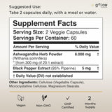gflow vitamins Ashwagandha Supplements - ashwagandha Powder Capsules Extra Strength 6000mg with Black Pepper | Mood Support, Focus, Energy Support | Vegan Friendly, Non-GMO, USA Made