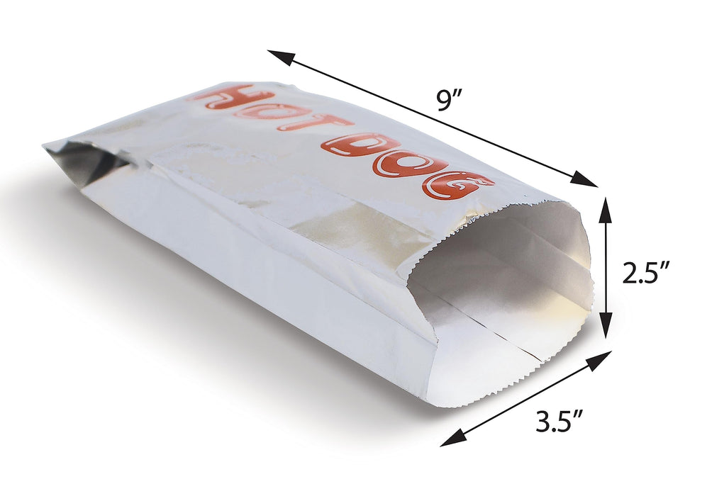 Better Kitchen Products Foil Hot Dog Wrappers, 9" x 3.7", Insulated Grease Resistant Hot Bag Sleeves, Disposable Foil Paper Hot Dog Bags (200 Pack)