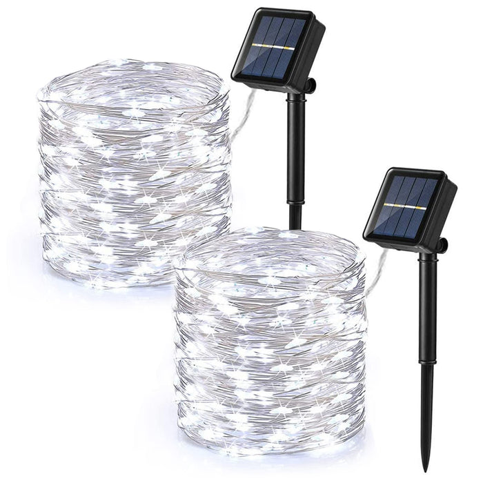 Brizled Outdoor Solar Fairy Lights 2 Pack, Total 132FT 400 LED Solar String Lights, 8 Modes Solar Christmas Lights with Memory Waterproof Outside Twinkle Lights for Indoor Wedding Party Cool White