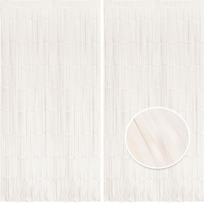 BRAVESHINE Tinsel Photo Backdrop Curtains - 2 Pack 3.2x8.2ft White Foil Fringe Streamer Curtain for Birthdays, Christmas，Engagement，Bridal Shower Party Supplies Decorations