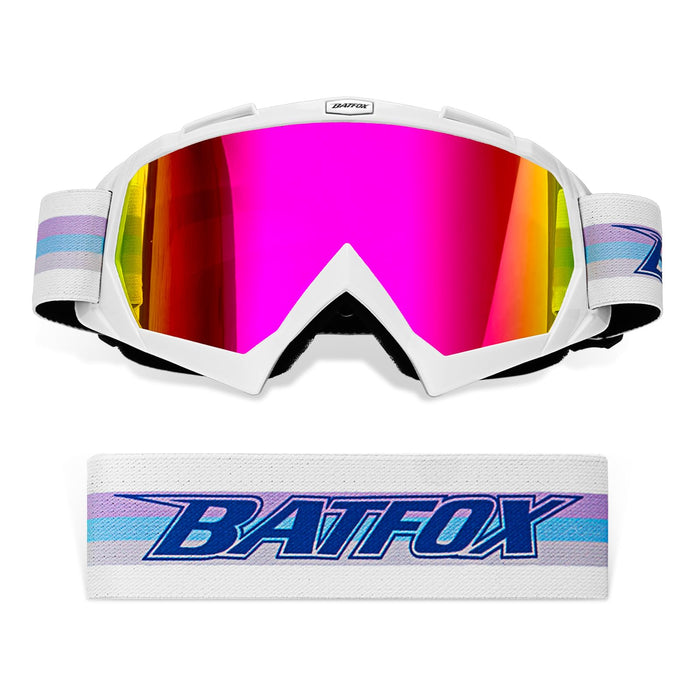 BATFOX Motorcycle Glasses Goggles Dirt Bike Motocross Safety ATV Tactical Riding (HD Purple-White Color, Adult)
