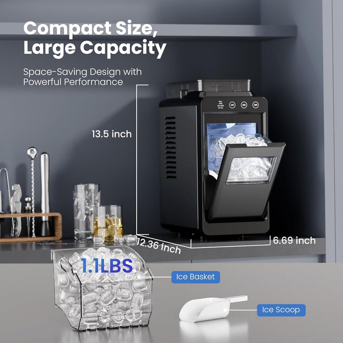 Electactic Countertop Ice Maker - 26Lbs/24H, 8 Cubes in 6 Mins, 1.2L Top Water Tank, 2 Sizes Bullet Ice, Auto-Clean & LED Light, Portable for Home Office Party