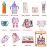 14 Pack Baby Doll Accessories, Baby Doll Feeding and Caring Set includes Diaper Bag, Doll Diapers, Magic Bottle, Changing Mat for Girl Toddler Kid, Babies Pretend Play Set for Birthday Gift Christmas