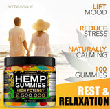 VITAMAX Hemp Gummies - Great for Peace & Relaxation - 2,500,000 - Natural Fruit Flavors Tasty Relief – Made in USA – Relaxing Gummies – 100ct