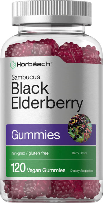 Horbaach Black Elderberry Gummies | 120 Count | Sambucus Extract | with Zinc and Vitamin C | Berry Flavor | Vegan, Non-GMO, and Gluten Free Supplement for Adults