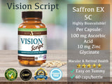 Vision Script with Saffron for Macular, and Retinal Eye Health - Each Capsule Contains Saffron, Black Currant, Lutein, Zeaxanthin, Vitamin C and E, and Zinc Glycinate.