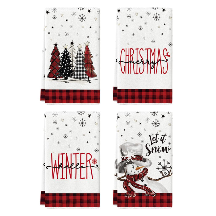 Artoid Mode Red Black Snowman Christmas Kitchen Towels Set of 4 18x26 Inch