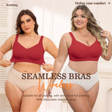 Xcutting Back Smoothing Wirefree Bras for Women Full Coverage Everyday Bras Comfortable Sports Bras for Sagging Breasts Seamless Padded (Christmas Red,2X-Large)