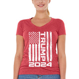 shop4ever Trump Flag 2024 Women's V-Neck T-Shirt X-Large Heather Red