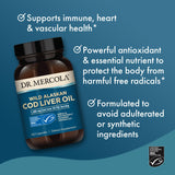 Dr. Mercola Cod Liver Oil, 1,300 mg Per Serving, 30 Servings (60 Capsules), Dietary Supplement, Supports Brain, Bone and Joint Health, Non-GMO, MSC Certified