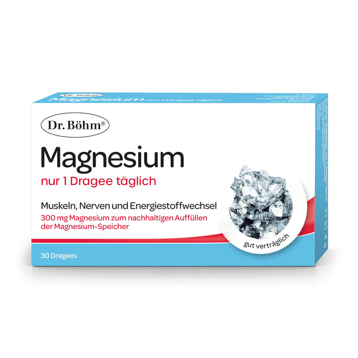 Dr. Böhm Magnesium only 1 dragee daily: High-dose support for the muscles, nerves and energy metabolism, for tiredness and exhaustion, 30 dragees