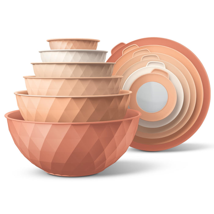 COOK WITH COLOR Mixing Bowls with Lids - 12 Piece Plastic Nesting Bowls Set includes 6 Prep Bowls and 6 Lids, Diamond Design - Microwave Safe (Mint)