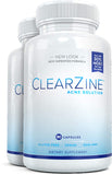 ClearZine Acne Pills for Teens & Adults (2 Bottles) | Clear Skin Supplement, Vitamins for Hormonal & Cystic Acne, 90 Caps Each