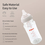 PIGEON Glass Nursing Bottle Wide Neck, Streamlined Body, Natural Feel, Easy to Clean, Heat-Resistant, 8.1 Oz(Pack of 2), Includes 2pcs M Nipples (3m+)