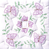 JACK DEMPSEY Needle Art Stamped White Quilt Blocks 18"X18" 6/Pkg-Interlocking Circle of Butterflies